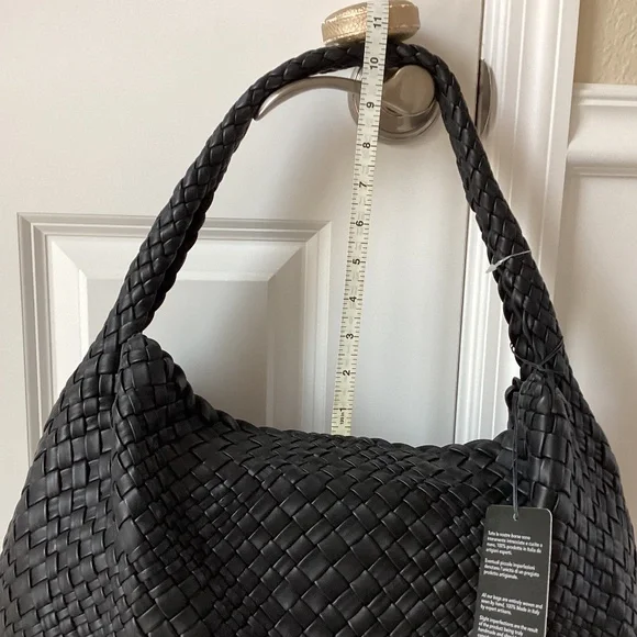 Falor Italy Handmade Black Woven Leather Large Shoulder Hobo Bag Magnetic Close - Picture 16 of 16